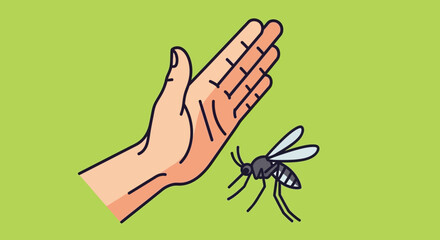 Fototapeta premium World Malaria Day awareness illustration of a mosquito near a human hand, highlighting the fight against malaria