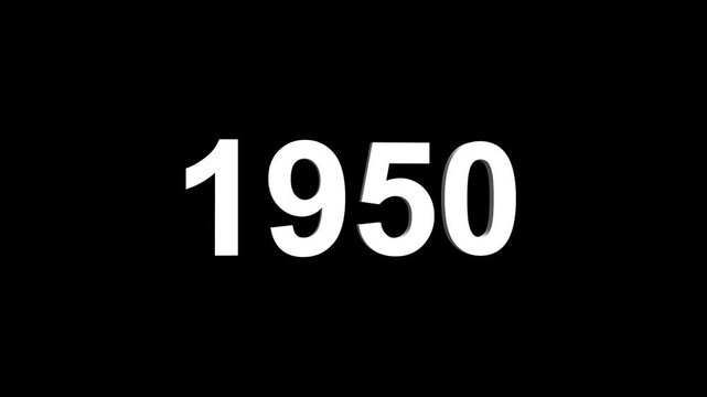 Abstract 3D number 1950 text animation floating against a deep black void offering a vibrant and modern visual for the year with a sense of digital energy. 4k motion video.