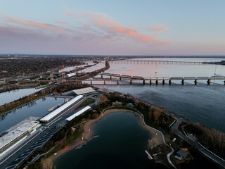 Fototapeta premium 6th of May 2025. Helicopter flight view of the Formula 1 Circuit Gilles Villeneuve in Montreal. Quebec, Canada