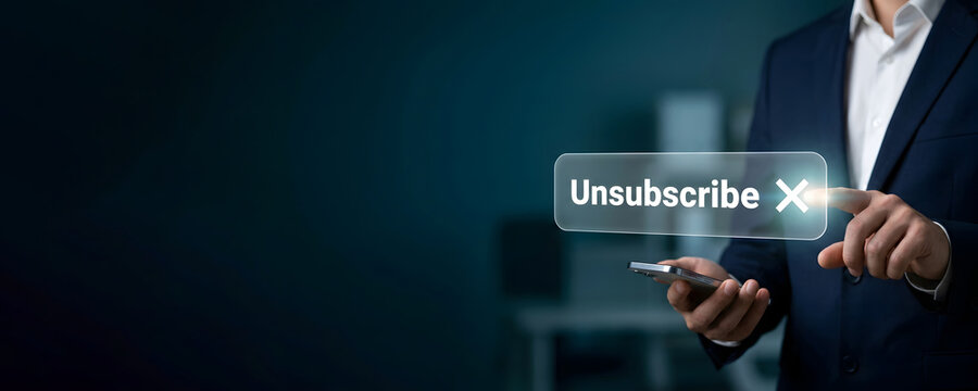 Businessman cancelling subscription service on smartphone representing digital membership exit and consumer rights concept