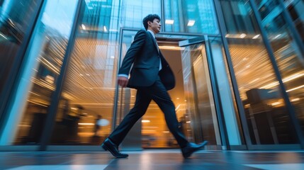 Obraz premium Group of Business people walking in the office corridor in night,People in business center walking at hall,motion go around at coworking space,Wide image,Concept of office life,co working space.