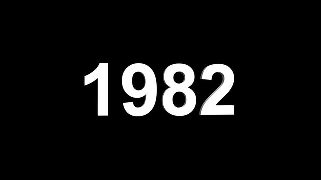 Abstract 3D number 1982 text animation floating against a deep black void offering a vibrant and modern visual for the year with a sense of digital energy. 4k motion video.
