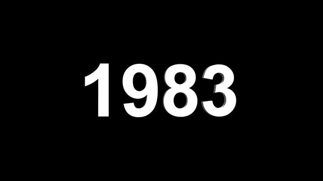 Abstract 3D number 1983 text animation floating against a deep black void offering a vibrant and modern visual for the year with a sense of digital energy. 4k motion video.