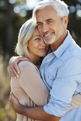 Fototapeta premium Senior couple embracing outdoors showing love and happiness