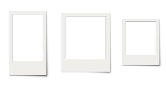 PNG instant photo frame picture wall frames realistic portrait blank film frame tape shadow effect on transparent background