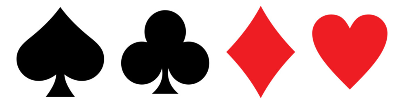 Playing cards suit icon set diamonds hearts clubs spades symbols vector collection isolated.