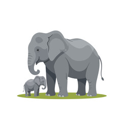 Obraz premium Gray elephant and baby standing together.