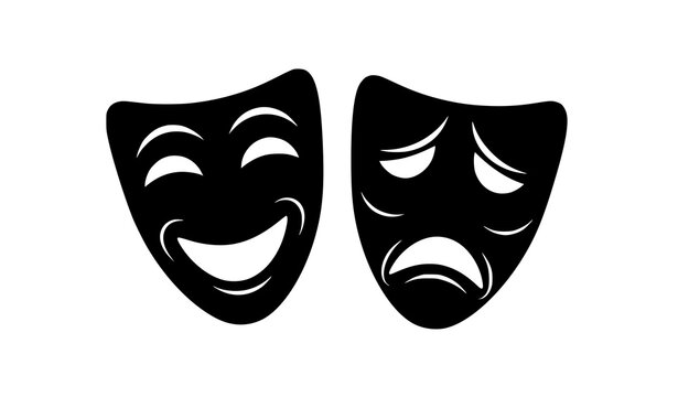 Theatrical comedy and tragedy mask silhouettes vector isolated on white classic theatre symbol design