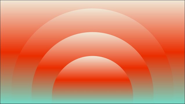 Abstract geometric gradient arch horizontal background, warm peach red and mint teal concentric semi circles