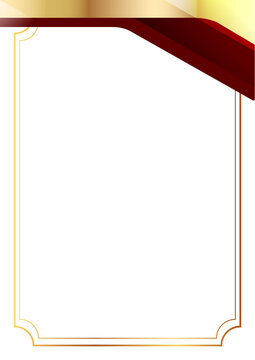 Geometric gold frame with red and yellow accents on white background illustration