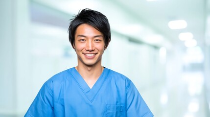 Obraz premium Smiling Japanese male healthcare worker in office