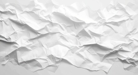 Obraz premium crumpled white paper sheet with deep wrinkles and overlapping folds casting dramatic shadows, conveying disorder and tactile roughness