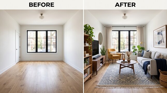 Living Room Renovation: Before and After Comparison, Modern Interior Design Makeover