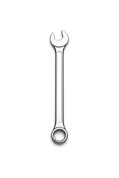 A shiny chrome adjustable wrench tool isolated on white background for industrial construction and metallic hardware repair work