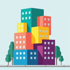 Naklejka premium Colorful buildings stacked high together.