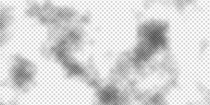 Creative basic halftone dots effect in black and white color with experimental dot placement and textured halftone gradient, creative background
