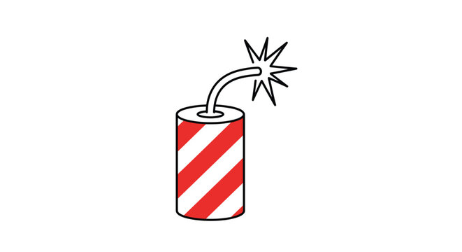 Red and white striped firecracker with a lit fuse representing celebration, excitement, and festive fireworks events.