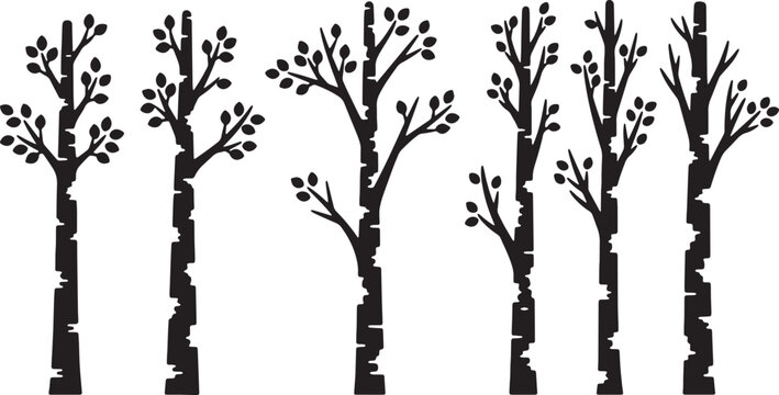 Black Solid Birch Tree Trunk Silhouettes Set of Six