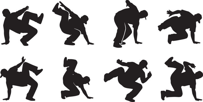 Black Solid Breakdance Footwork Silhouettes Set of Six on White Background