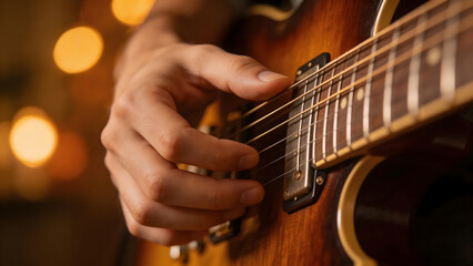 Fototapeta premium Hands playing guitar strings