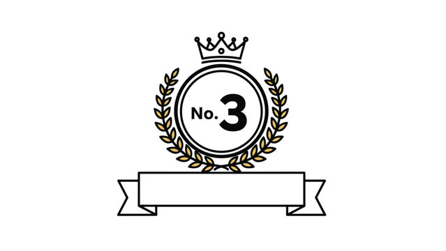 Third place ranking emblem featuring the number three inside a circular frame with a crown, laurel wreath, and banner.