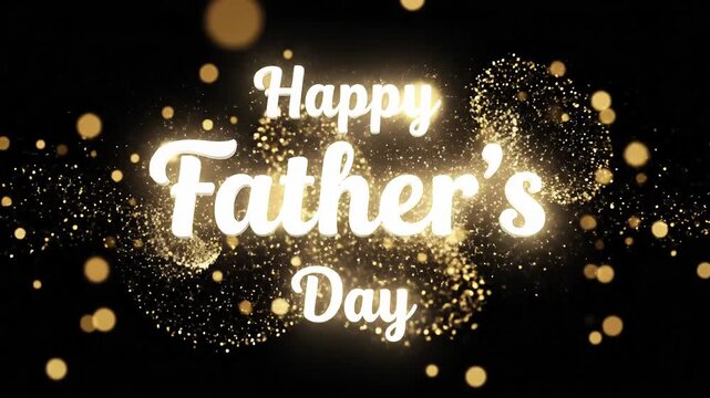 Glowing white happy father's day text on black background, celebration message fathersday greeting