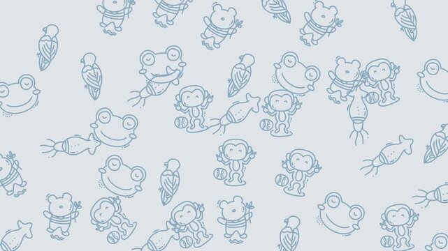 Playful Pattern Of Cute Cartoon Creatures In Motion.