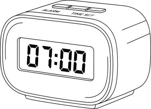 Digital alarm clock showing seven o'clock on a simple vector graphic design