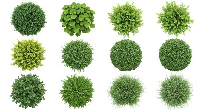 Top view garden landscape design plants shrubs foliage textures outdoor illustration photo