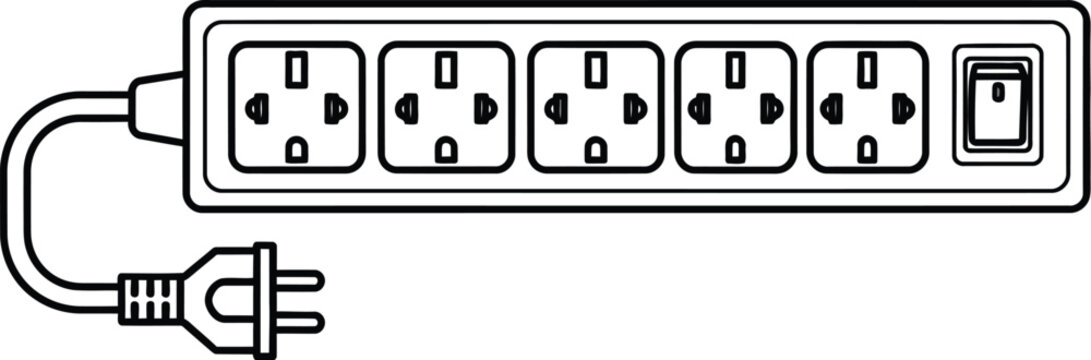 Vector illustration of a six outlet power strip with a plug