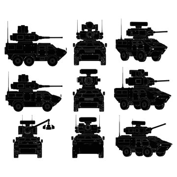 Stryker Mobile Laser Weapon DE M-SHORAD Guardian Vector Silhouette Multi-Angle Panel