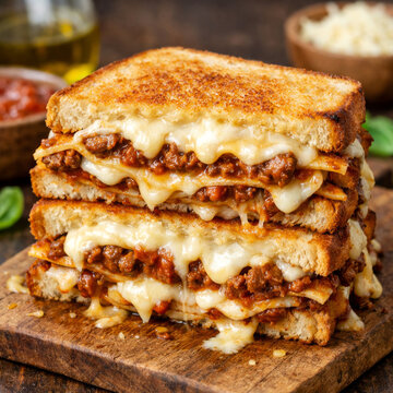 Lasagna Grilled Cheese Sandwich With Melted Mozzarella And Meat Sauce