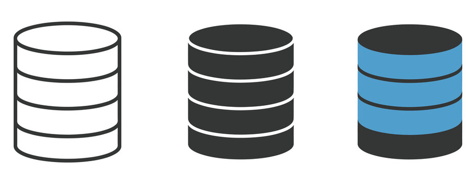 Database icons representing different data storage, collection of database and server storage symbols, clean line and flat style icons for software