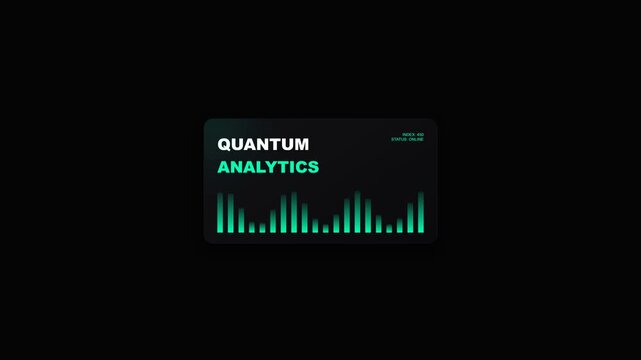 Digital display shows quantum analytics with abstract data visualization and glowing green waveforms over dark background representing advance