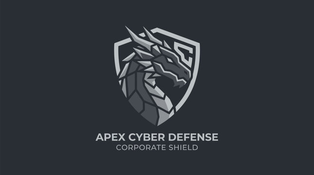 Apex Cyber Defense Corporate Shield Logo featuring a stylized dragon head within a shield emblem.