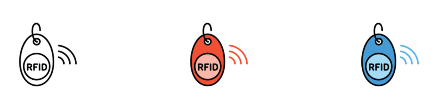 RFID key fob icon set with wireless radio frequency signal waves. Electronic security tag and proximity sensor access symbols. Vector Illustration.