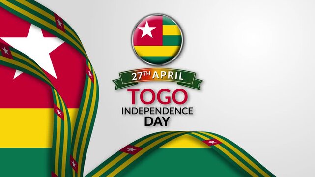 Togo Independence Day Background Animation with Flag Ribbon and Greeting Card Design