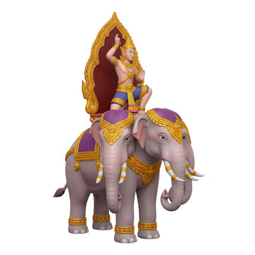 Traditional Khmer God Indra Riding Three-Headed Elephant Isolated 3D Render