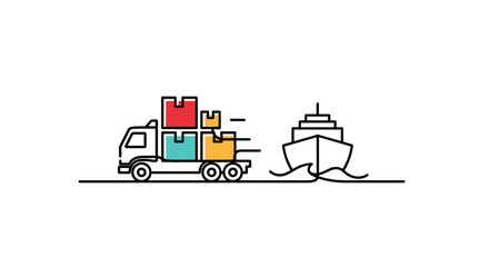 Naklejka premium Global Logistics Truck Delivering Goods to Ship