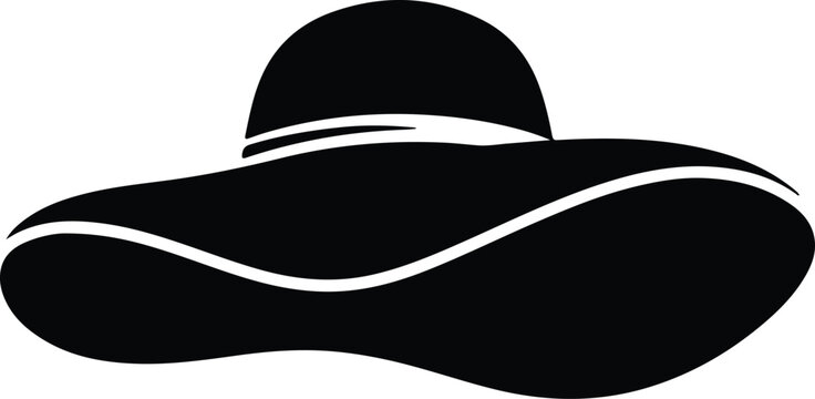 Silhouette elegant wide brim sun hat summer fashion accessory outline vector design
