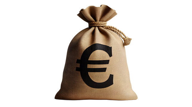 A money bag with a Euro symbol on it against a black background