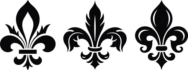 Fleur de lis symbols collection, decorative heraldic elements for royal vintage design © Sume