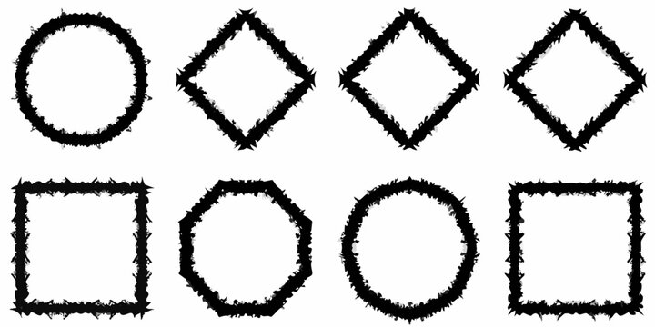 Black barbed wire shapes circles diamonds and squares arranged in rows