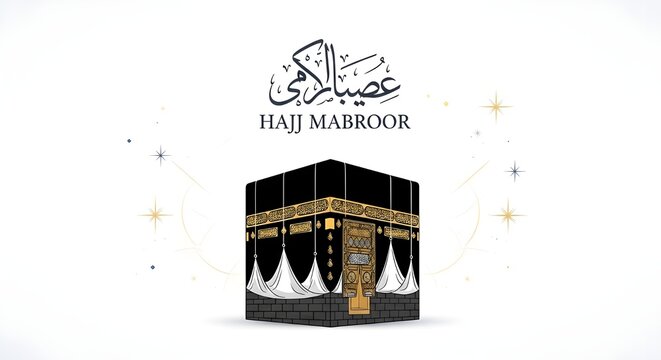 Hajj Mabroor Greeting with Kaaba Illustration in Mecca