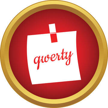 Sticky note with qwerty pinned on a red and gold circle icon