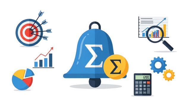 Six Sigma Statistics Icon Set, Statistical Bell Curve and Data Analysis Symbols, Colorful Vector Icons for Quality Control and Process Engineering