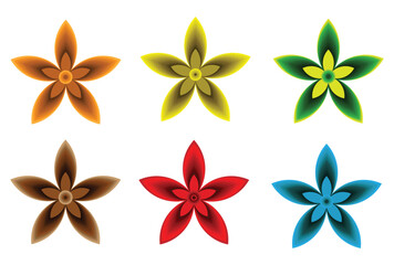 Fototapeta premium Six vibrant star-shaped floral patterns in gradient colors