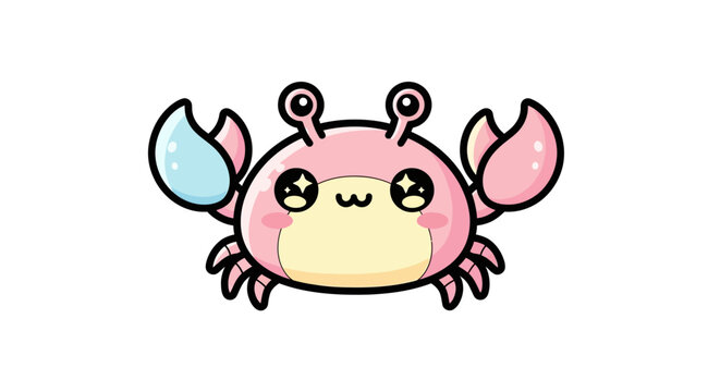 Cute Cartoon Pink Crab Character Face.