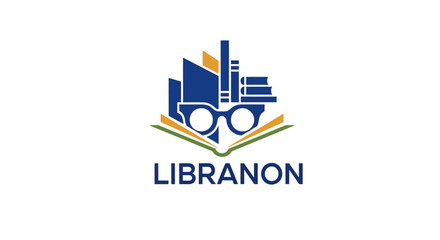 Fototapeta premium Logo with glasses on book.