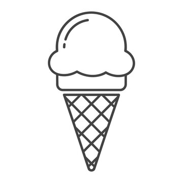 Line art icon of an ice cream cone with a clean, outline graphic of an ice